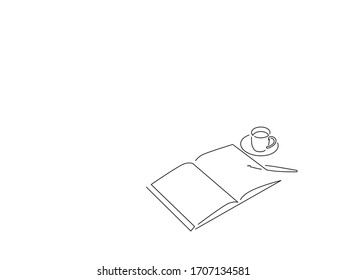Notebook and coffee isolated line drawing, vector illustration design.