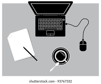 notebook coffee pad and mouse - illustration