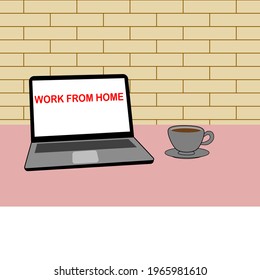 Notebook and coffee for work at home during the Covid 19 era