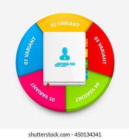 Notebook colorful circle infographics. Notebook icon 3d. Vector infographic illustration
