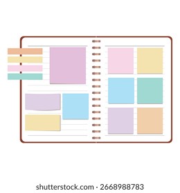 Un cuaderno con notas pegajosas de colores