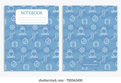 Notebook with colorful travel pattern blue