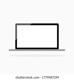 notebook computer with blank white screen isolated on grey background. vector illustration 