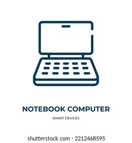 Notebook computer icon. Linear vector illustration from smart devices collection. Outline notebook computer icon vector. Thin line symbol for use on web and mobile apps, logo, print media.