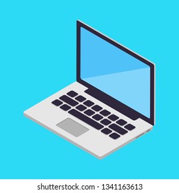 Notebook computer isometric icon design isolated on blue background. electronic device. Vector illustration.