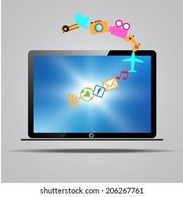 Notebook computer with social media icon