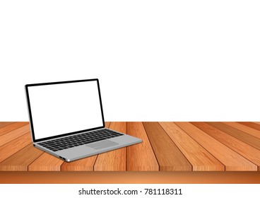 Notebook computers are placed on a wooden floor, separated from the white background. Business, Finance and Freelance Vector illustrations
