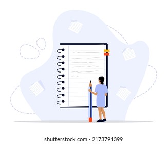 Ilustración de concepto de bloc de notas. Ver mejor el lugar de trabajo con listas, recordatorios, programas o agendas. Planificación y organización