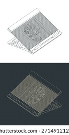 Dibujos isométricos de la almohadilla de enfriamiento del cuaderno Ilustraciones vectoriales estilizadas
