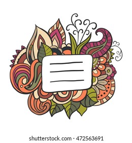 Notebook or copybook title badge. Doodle floral illustration.