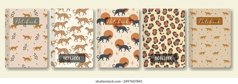 Portada de cuaderno con colección temática animal. Hoja de trabajo estética mística. Horario de la escuela de Vector