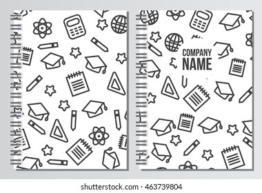 Notebook cover. Back to school background. Branding template with back to school pattern