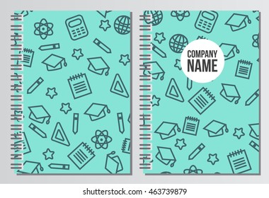 Notebook cover. Back to school background. Branding template with back to school pattern