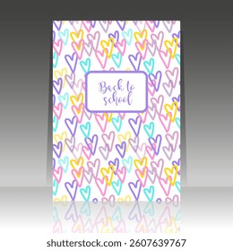 Notebook cover, Back to school, Heart seamless pattern