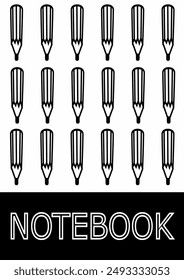 notebook cover in black and white. pencils