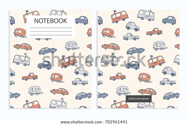 Notebook cover with\
colorful cute car\
pattern