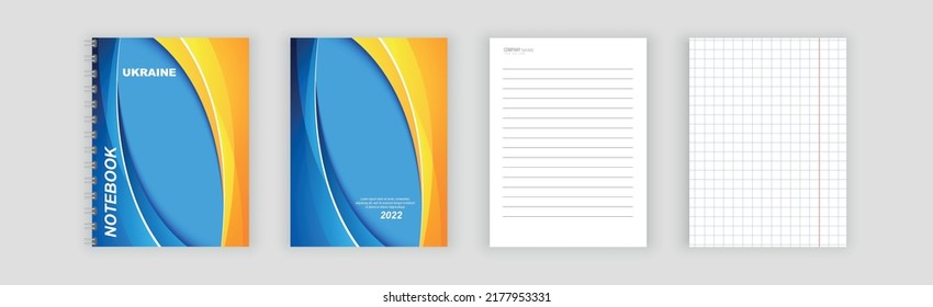 Notebook cover in the colors of the flag of Ukraine. Realistic A4 notebook sheets.