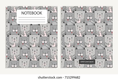 Notebook cover with cute cats pattern