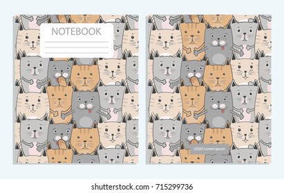 Notebook cover with cute cats pattern