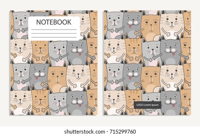 Notebook cover with cute cats pattern