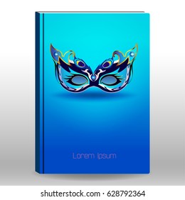 Notebook cover design with carnival venetian mask with peacock feather.