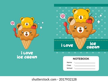 Notebook cover design with cute bear ice cream theme