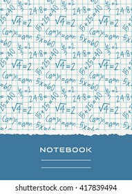 Notebook cover design with mathematical pattern. School and science themes. Vector background.