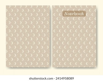 Notebook cover design in minimalist style. Heavenly elements aesthetic beige illustration.
