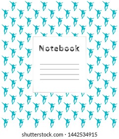 Notebook cover design with pattern of blue skateboarder silhouettes on a white background. Space for text. Vector illustration.. Space for text. Vector illustration.