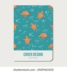 Notebook cover design for planner, journal, magazine. Sea Turtle Pattern