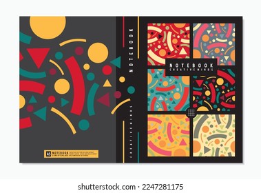 Notebook cover design template with abstract artistic shapes. Vector illustration.