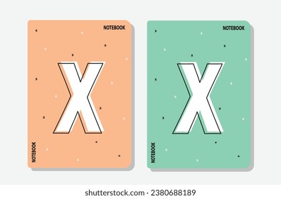 notebook cover design template with X alphabet. 