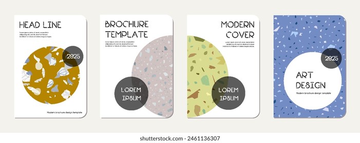 Notebook cover design. Terrazzo abstract background made of natural stones, granite, quartz and marble. Venetian terrazzo texture notebook cover template.