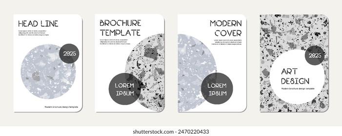 Notebook cover design. Terrazzo abstract background made of natural stones, granite, quartz and marble. Venetian terrazzo texture notebook cover template.