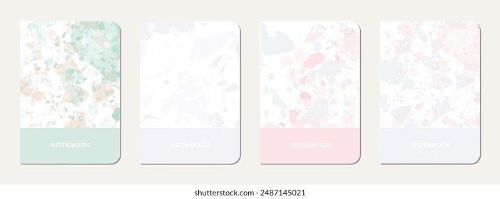 Notebook cover design. Terrazzo abstract background made of natural stones, granite, quartz and marble. Venetian terrazzo texture notebook cover template.