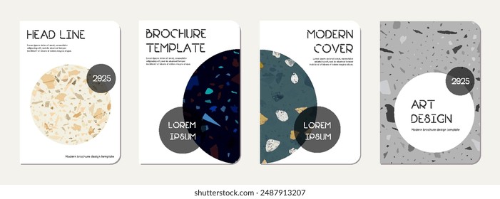 Notebook cover design. Terrazzo abstract background made of natural stones, granite, quartz and marble. Venetian terrazzo texture notebook cover template.