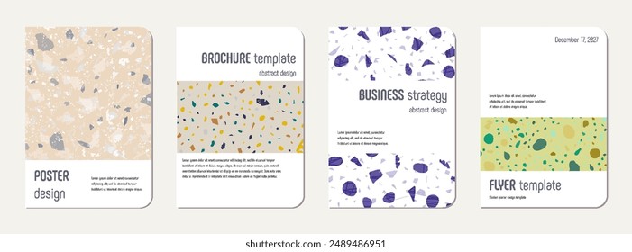 Notebook cover design. Terrazzo abstract background made of natural stones, granite, quartz and marble. Venetian terrazzo texture notebook cover template.