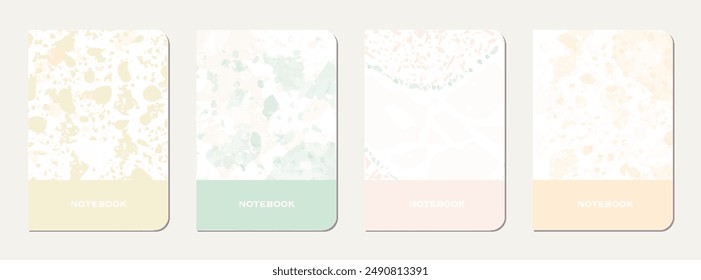 Notebook cover design. Terrazzo abstract background made of natural stones, granite, quartz and marble. Venetian terrazzo texture notebook cover template.