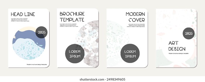 Notebook cover design. Terrazzo abstract background made of natural stones, granite, quartz and marble. Venetian terrazzo texture notebook cover template.