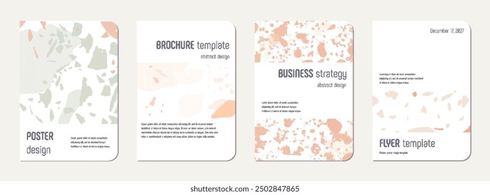 Notebook cover design. Terrazzo abstract background made of natural stones, granite, quartz and marble. Venetian terrazzo texture notebook cover template.