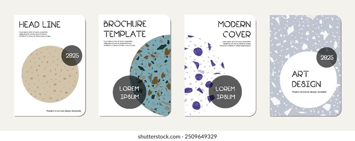 Notebook cover design. Terrazzo abstract background made of natural stones, granite, quartz and marble. Venetian terrazzo texture notebook cover template.