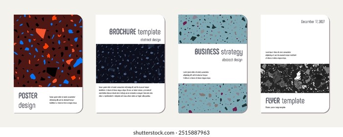 Notebook cover design. Terrazzo abstract background made of natural stones, granite, quartz and marble. Venetian terrazzo texture notebook cover template.
