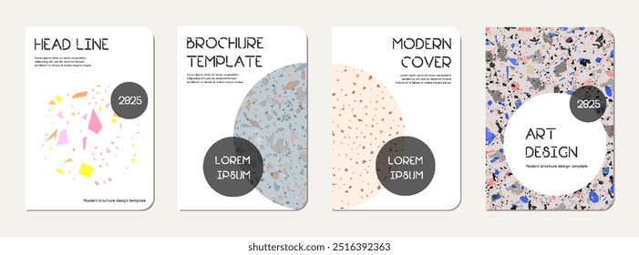 Notebook cover design. Terrazzo abstract background made of natural stones, granite, quartz and marble. Venetian terrazzo texture notebook cover template.