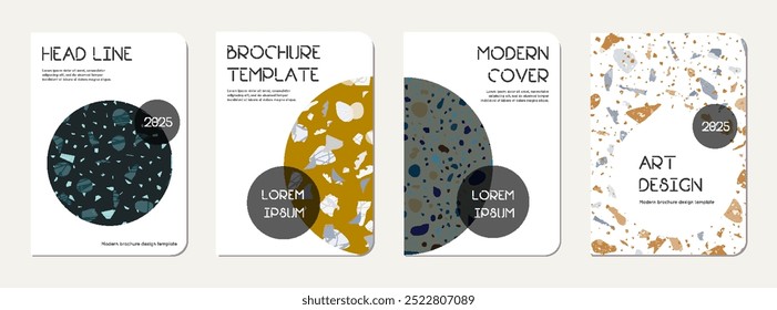 Notebook cover design. Terrazzo abstract background made of natural stones, granite, quartz and marble. Venetian terrazzo texture notebook cover template.