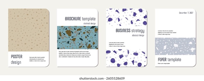 Notebook cover design. Terrazzo abstract background made of natural stones, granite, quartz and marble. Venetian terrazzo texture notebook cover template.