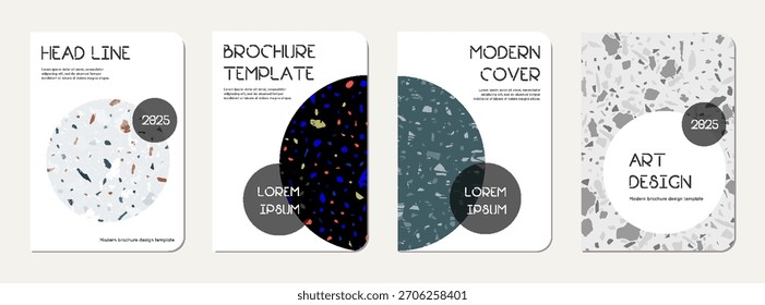 Notebook-Abdeckungsdesign. Abstrakter Terrazzo-Hintergrund aus Natursteinen, Granit, Quarz und Marmor. Venezianische Terrazzo Textur Notebook Cover-Vorlage.