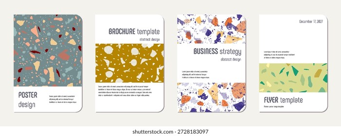 Notebook-Abdeckungsdesign. Abstrakter Terrazzo-Hintergrund aus Natursteinen, Granit, Quarz und Marmor. Venezianische Terrazzo Textur Notebook Cover-Vorlage.