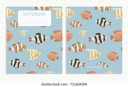 Notebook cover with fish colorful pattern