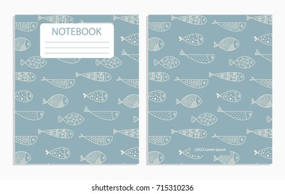 Notebook cover with fish colorful pattern