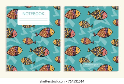 Notebook cover with fish pattern